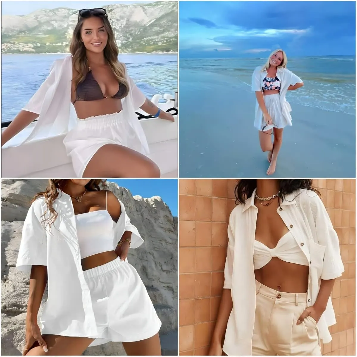 HOTOUCH Linen Shirts for Women Button Down Shirt Cotton Short Sleeve Collared Loose Fit Blouse Drop Shoulder Casual Tops