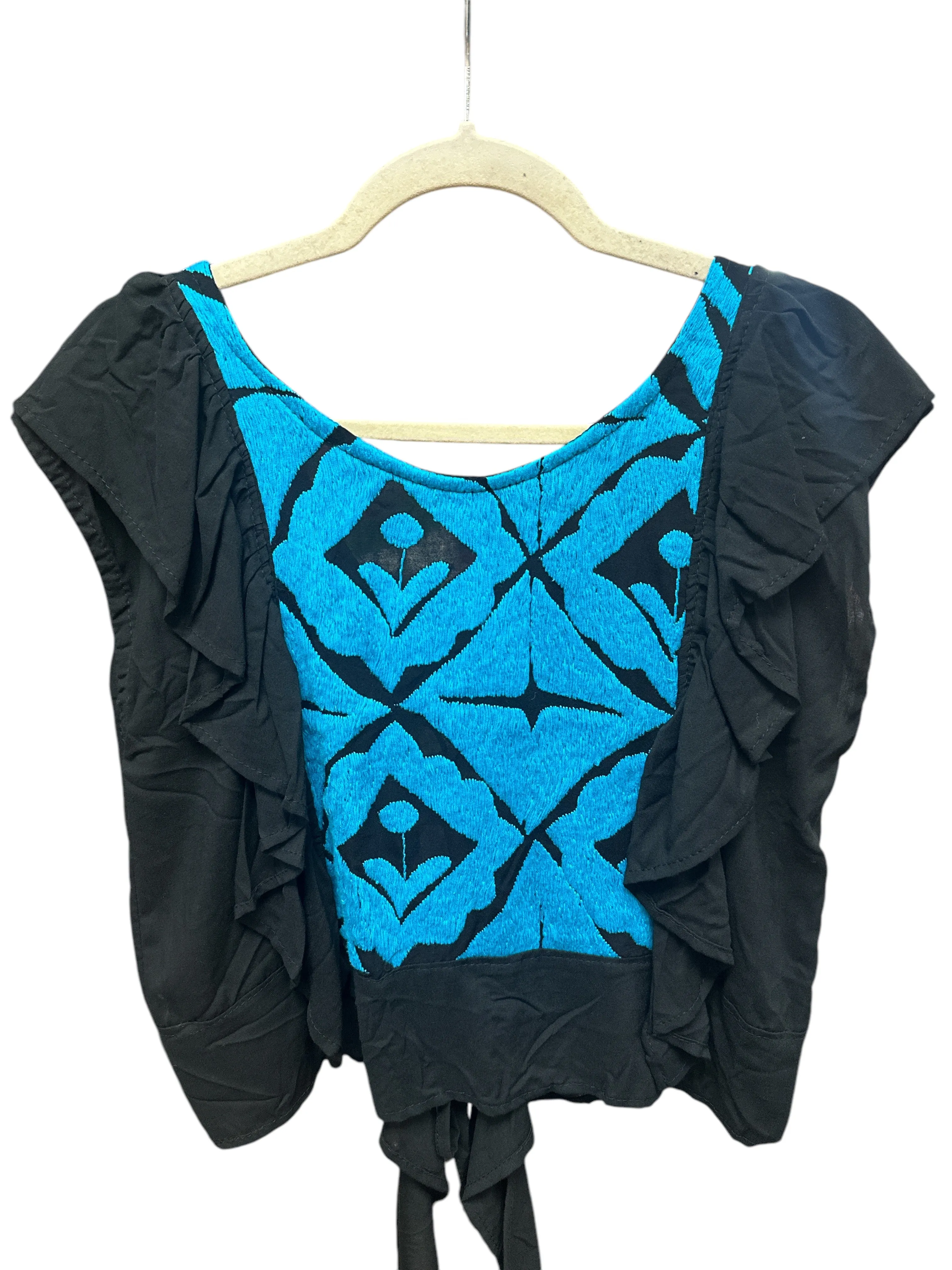 Jalapa Embroidered Crop Top Black and Blue