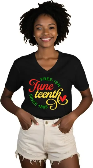 Juneteenth Shirts Women Black Pride V-Neck Tshirt 1865 African American Freedom Tee Tops