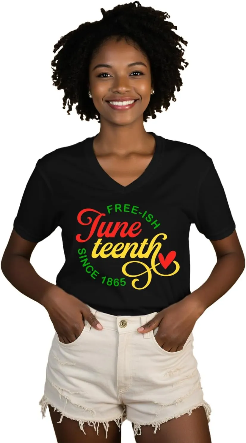 Juneteenth Shirts Women Black Pride V-Neck Tshirt 1865 African American Freedom Tee Tops