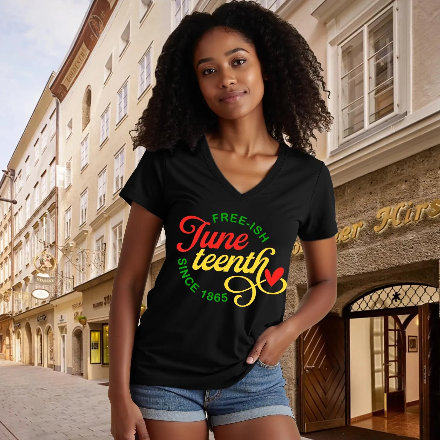 Juneteenth Shirts Women Black Pride V-Neck Tshirt 1865 African American Freedom Tee Tops