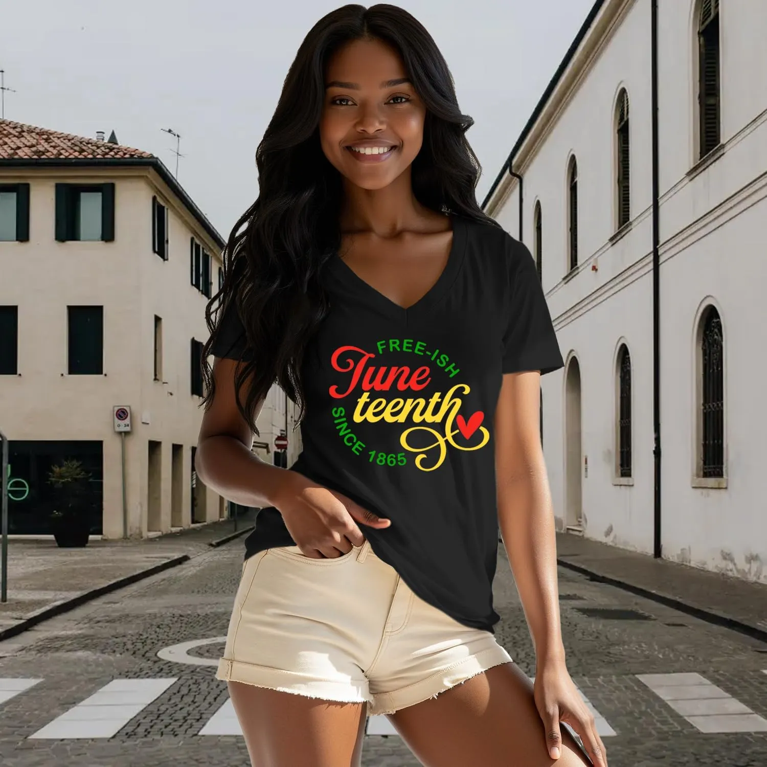 Juneteenth Shirts Women Black Pride V-Neck Tshirt 1865 African American Freedom Tee Tops