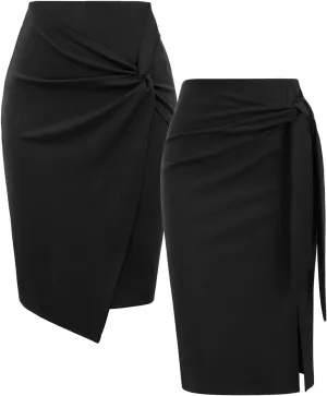 Kate Kasin 2 Piece Pencil Skirts for Women High Waist Business Skirt Black Medium