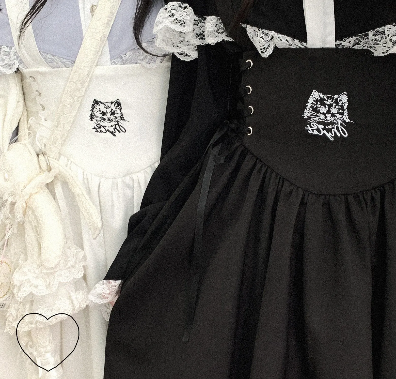 Kitten Bullet Electronic Cat Black White Long Suspender Skirt