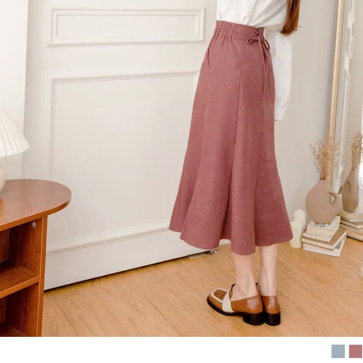 KITTY PRINTED DRAWSTRING WAIST FISH TAIL MIDI SKIRTS