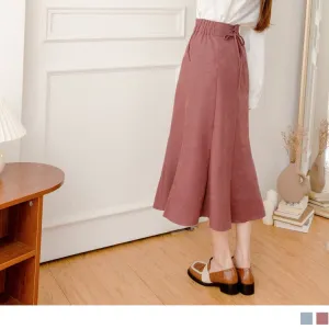 KITTY PRINTED DRAWSTRING WAIST FISH TAIL MIDI SKIRTS