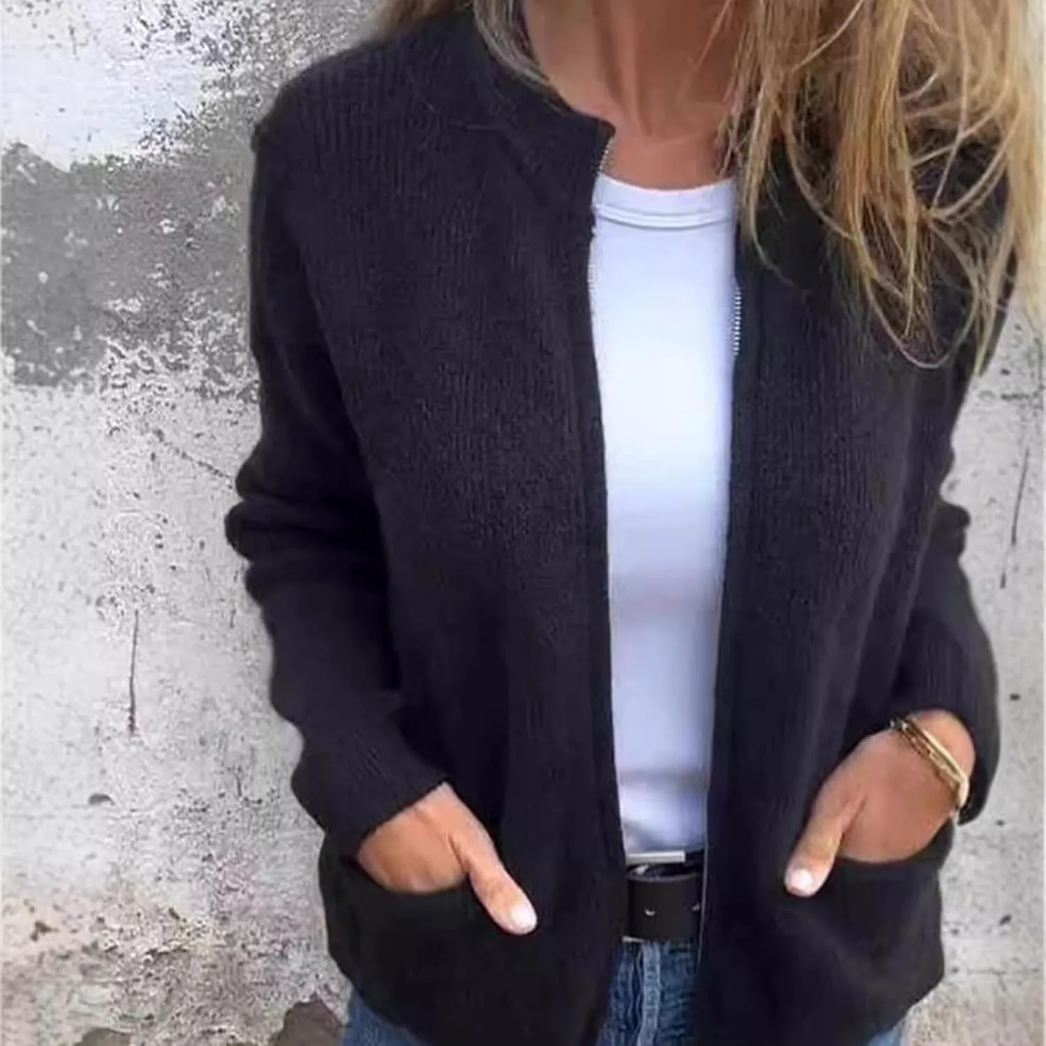 Knitted Coat,Women Knitted Crop Cardigan, Women's 2024 Fall Long Sleeve Crewneck Cropped Cardigan Sweaters
