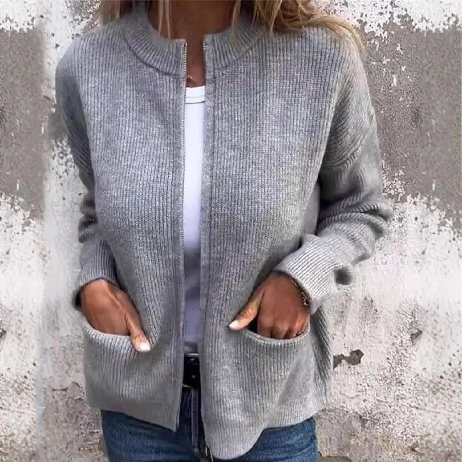 Knitted Coat,Women Knitted Crop Cardigan, Women's 2024 Fall Long Sleeve Crewneck Cropped Cardigan Sweaters