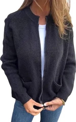 Knitted Coat,Women Knitted Crop Cardigan, Women's 2024 Fall Long Sleeve Crewneck Cropped Cardigan Sweaters