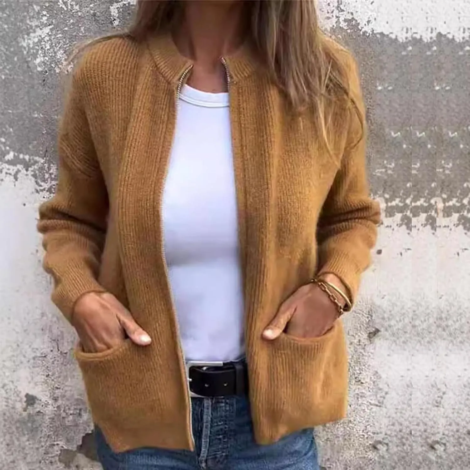 Knitted Coat,Women Knitted Crop Cardigan, Women's 2024 Fall Long Sleeve Crewneck Cropped Cardigan Sweaters