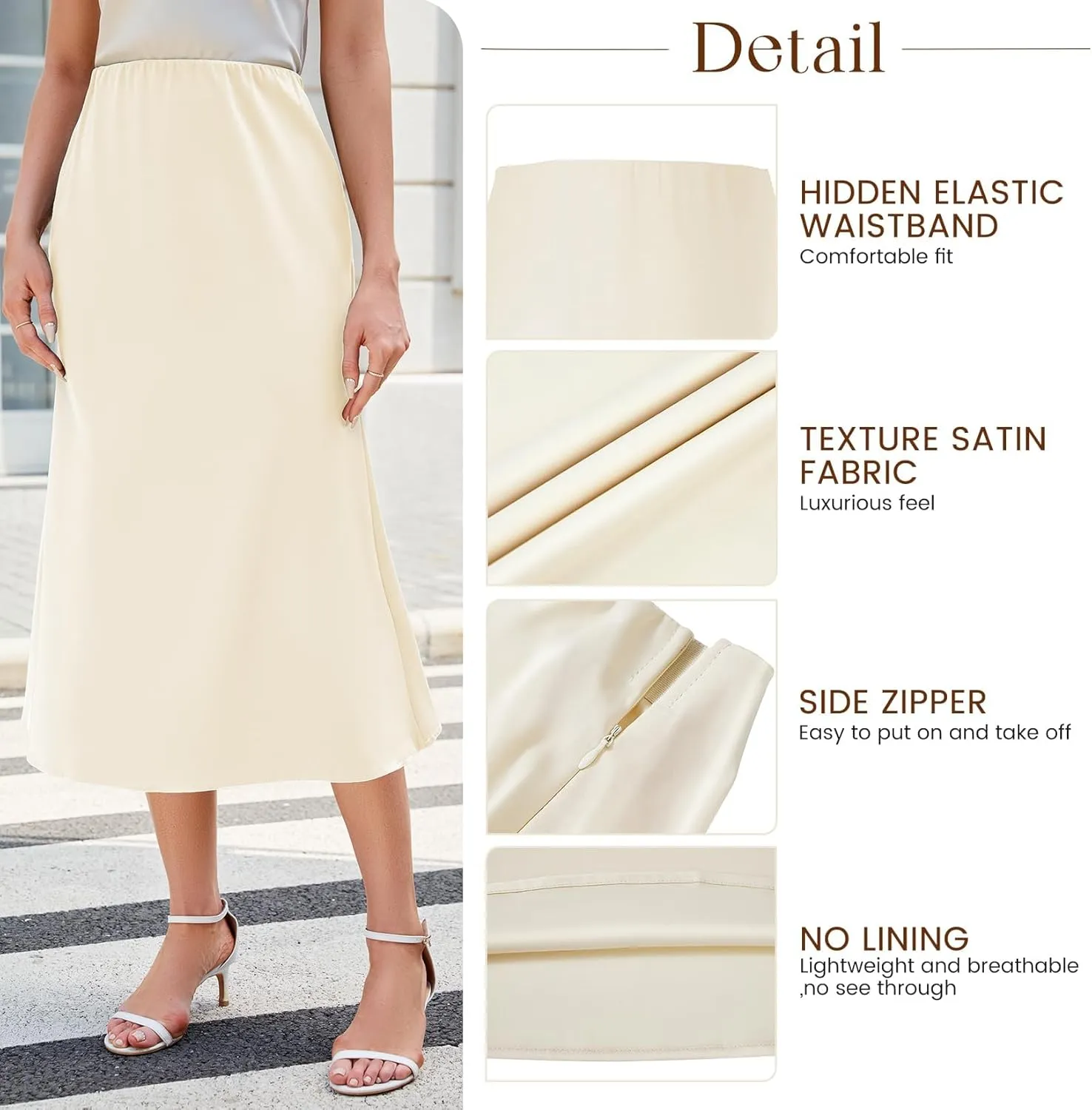 Komorebi Satin Skirt for Women High Waist Midi Skirt Elegant Silk Skirts Summer Casual Flared A Line Skirts