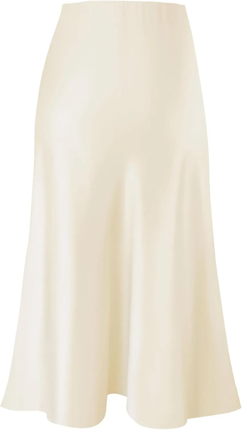 Komorebi Satin Skirt for Women High Waist Midi Skirt Elegant Silk Skirts Summer Casual Flared A Line Skirts