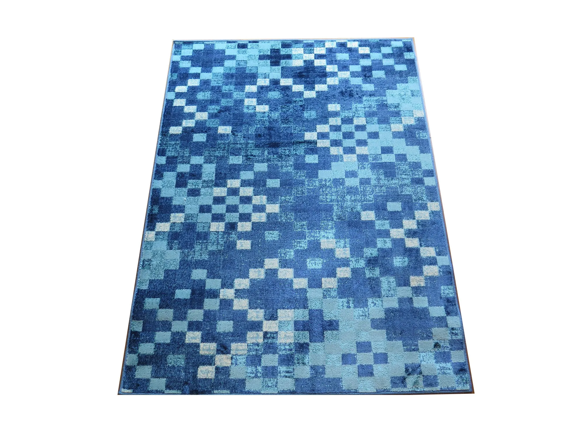 Lavender Fractals, Vintage Geometric Check Pattern Area Rug (Blue/Teal/Cream, 120 x 170cm)