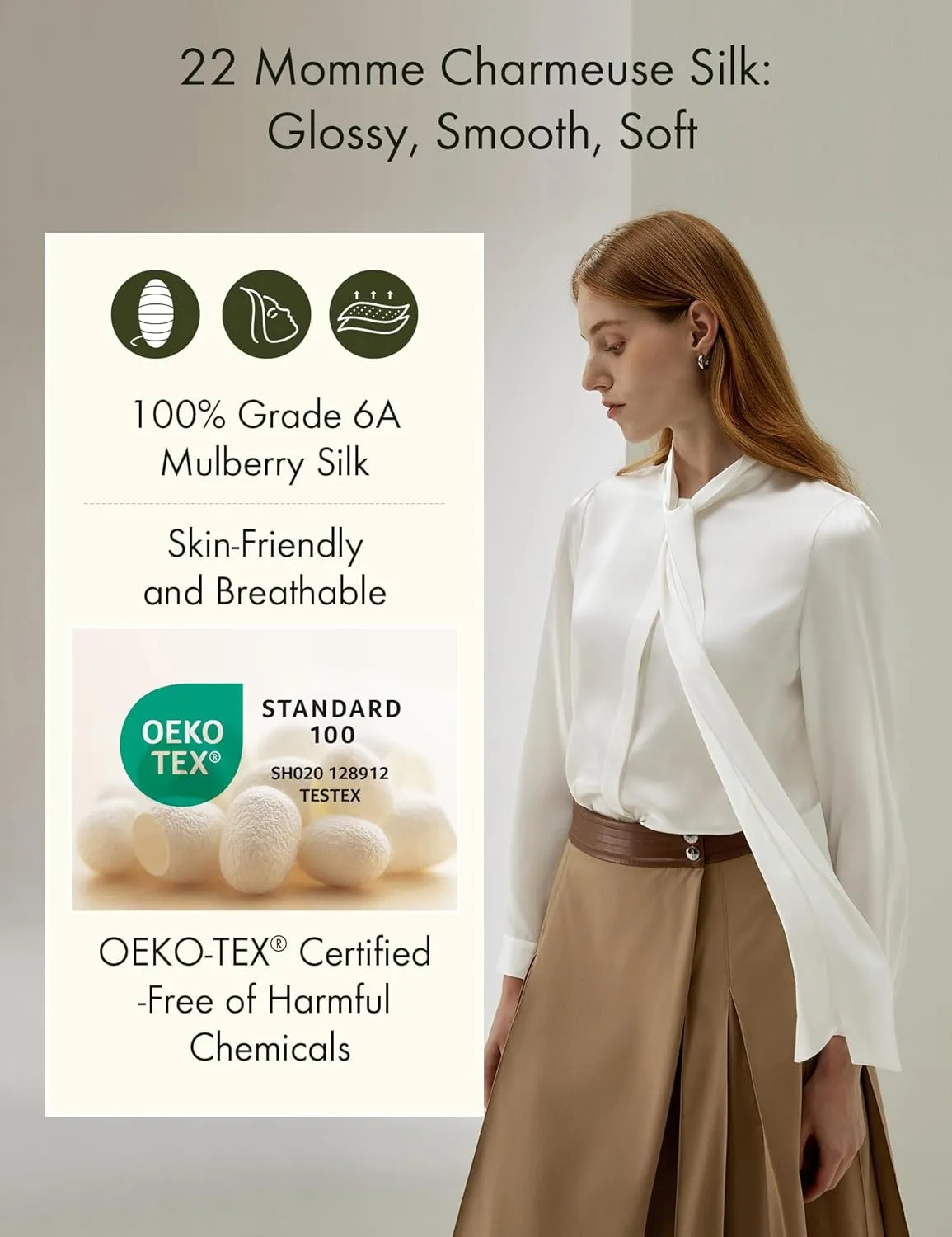 LilySilk Bow-tie Neck Silk Blouse for Women Long Sleeve Ladies Tops Buttons VintageReal Silk Shirts