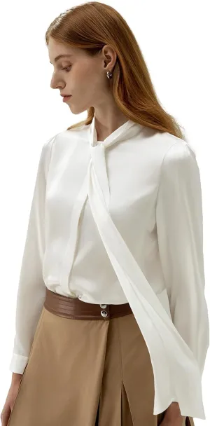 LilySilk Bow-tie Neck Silk Blouse for Women Long Sleeve Ladies Tops Buttons VintageReal Silk Shirts