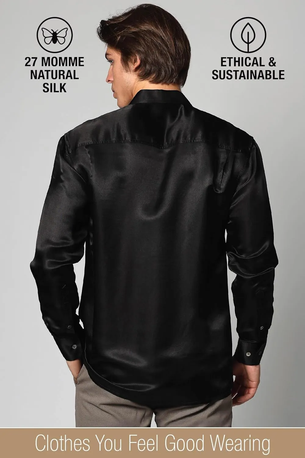 Luxury Artisan Silk Shirt for Men, Washable Pure Natural Silk 27 Mm Long Sleeves