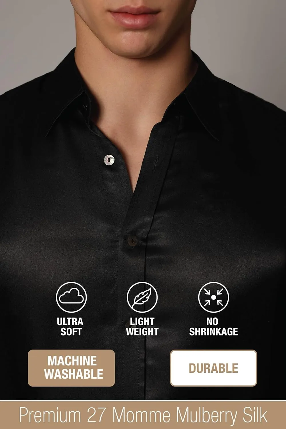 Luxury Artisan Silk Shirt for Men, Washable Pure Natural Silk 27 Mm Long Sleeves