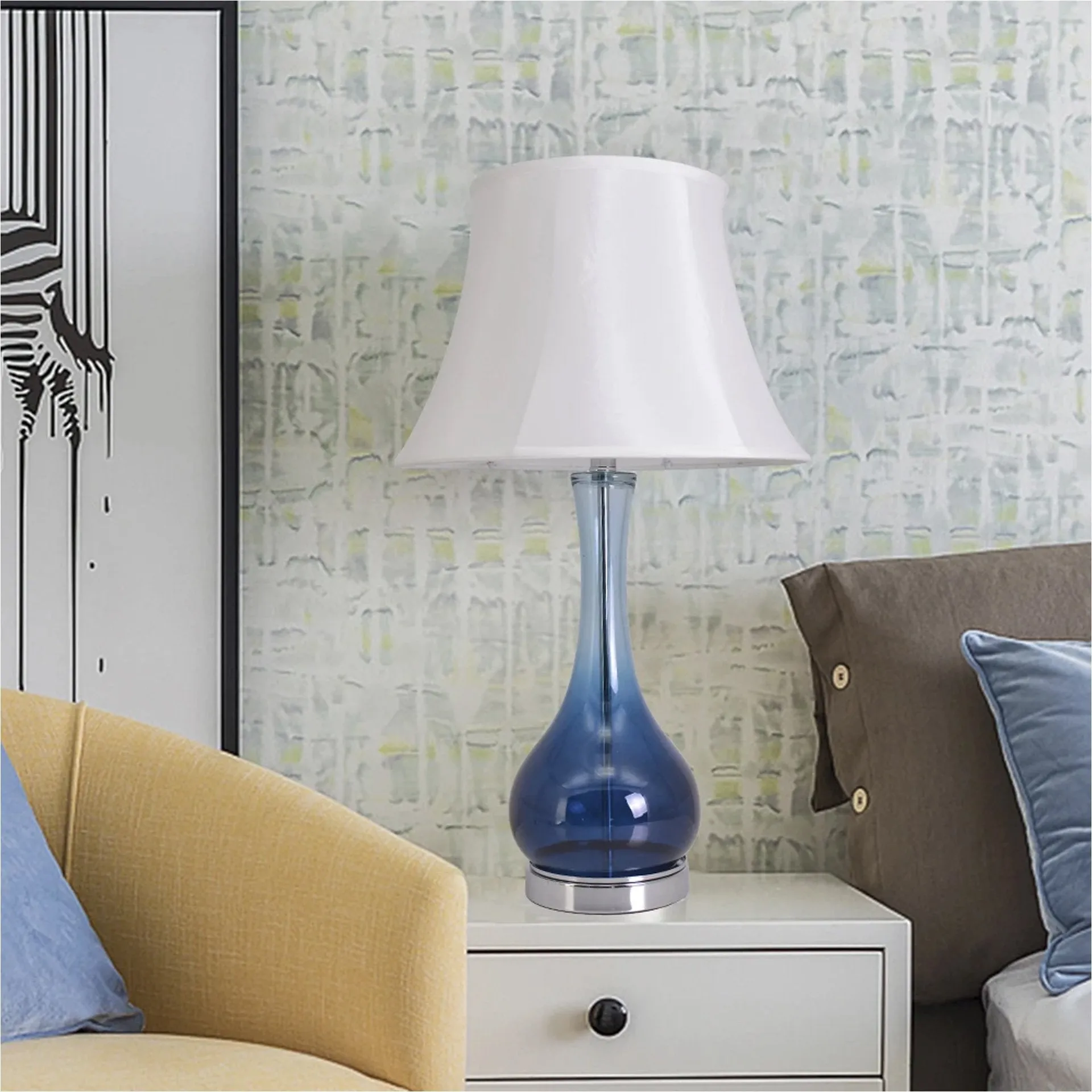 Melati Blue Ombre Glass Table Lamp 28" - Blue/White (Set of 2)