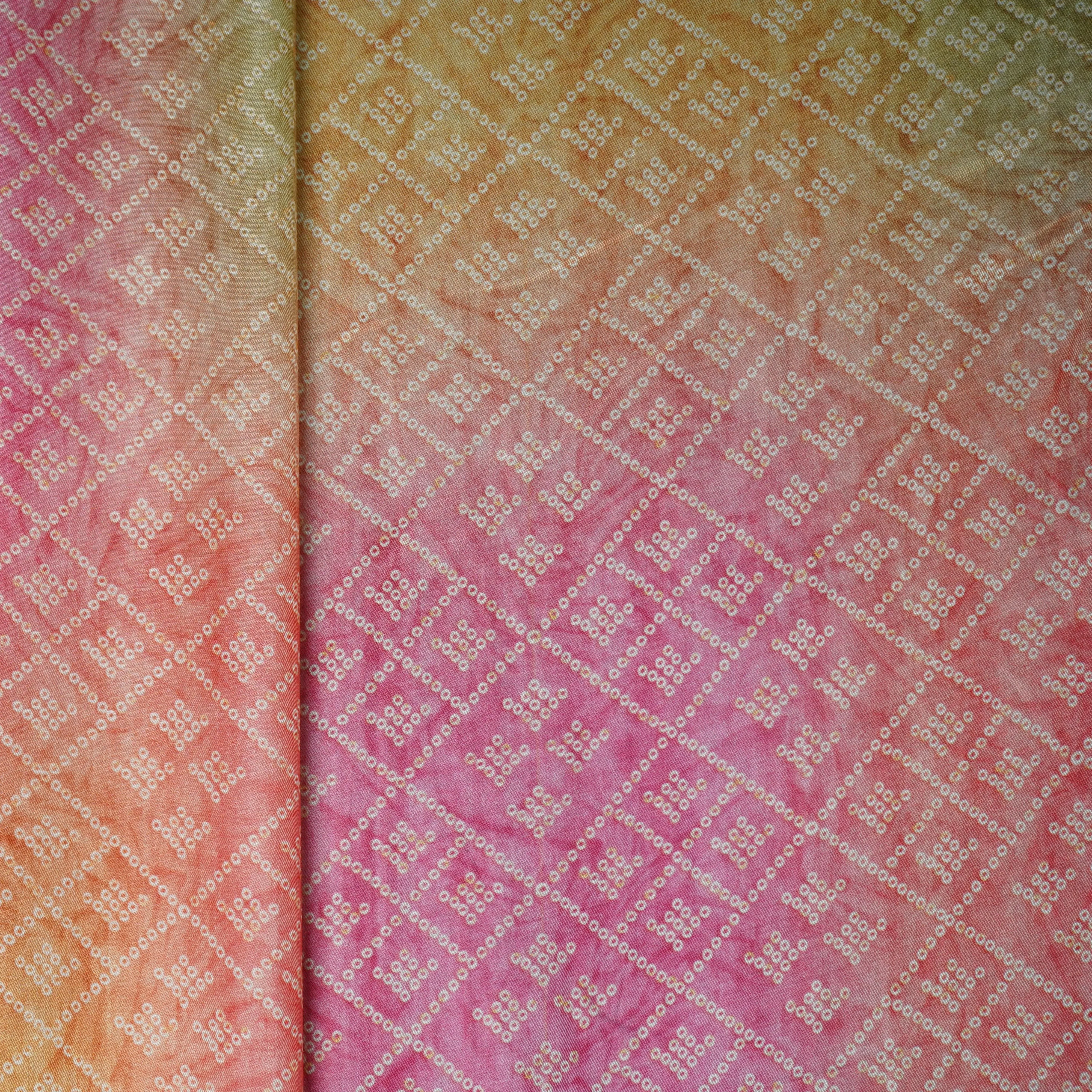 Multicolor Bandhani Print Gaji Silk Fabric 17532