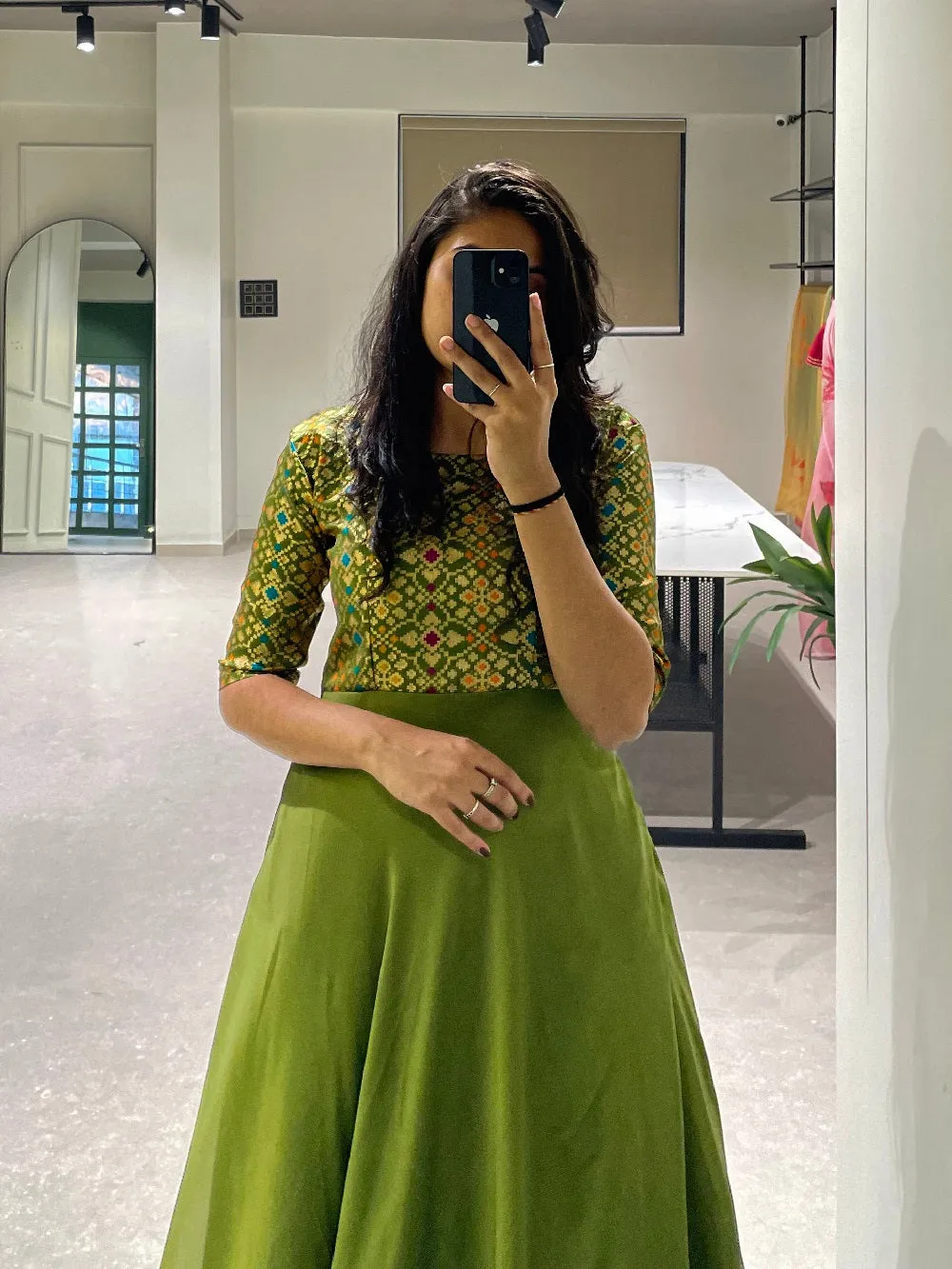 Parrot Color Weaving Zari Work rangoli Silk Gown
