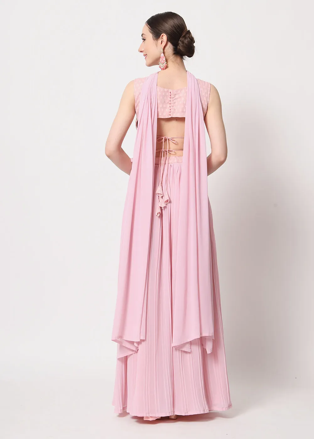 Party Wear Beauteous Pink Georgette Crushed Lehenga Choli