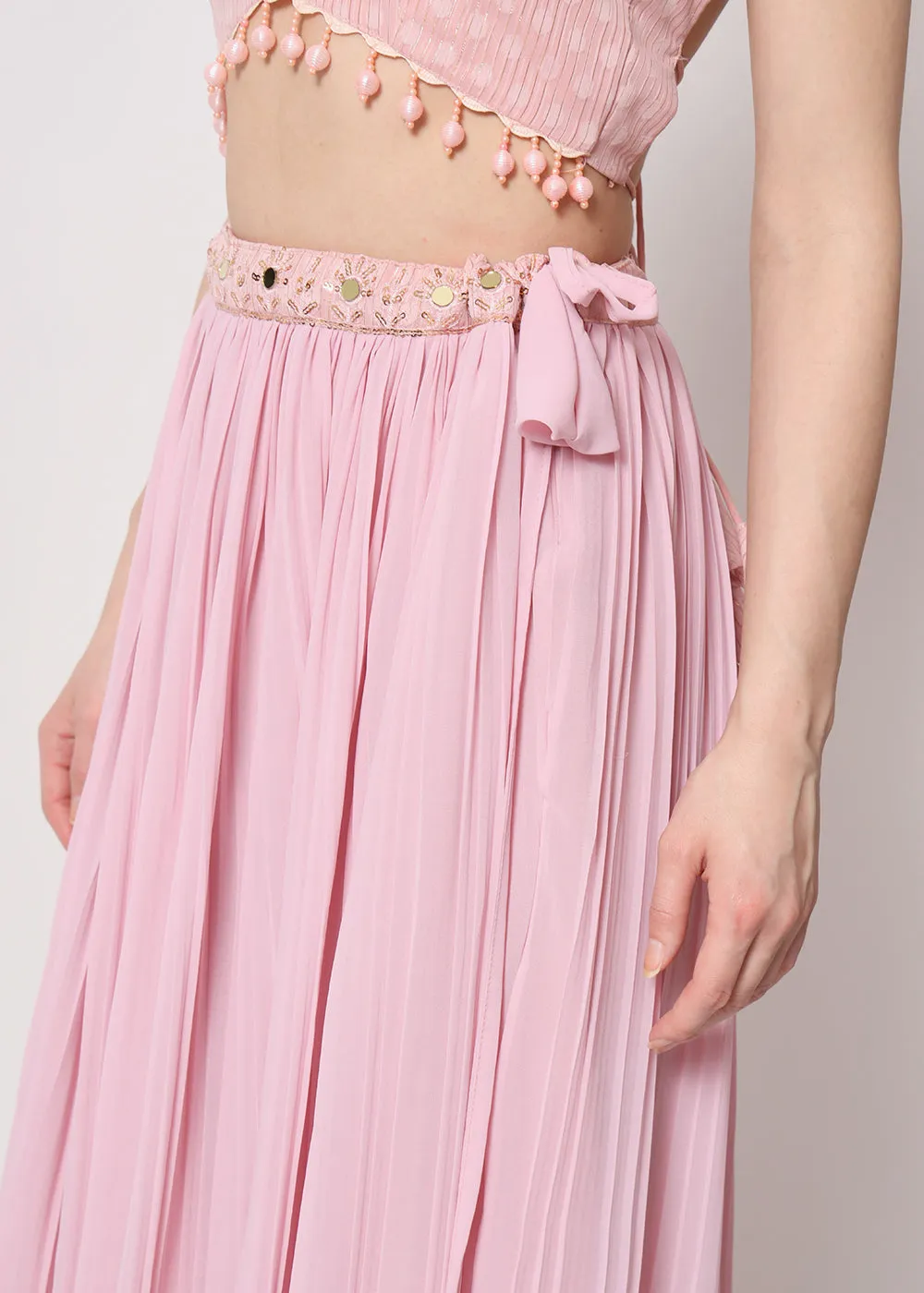 Party Wear Beauteous Pink Georgette Crushed Lehenga Choli