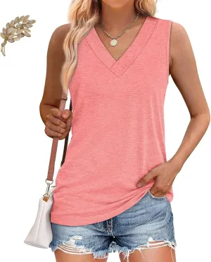 Peliaral Tank Top (with 12 Colors), Women's Sleeveless V-Neck Slimming Loose Fit Casual Tank Top T-Shirt, for Travel