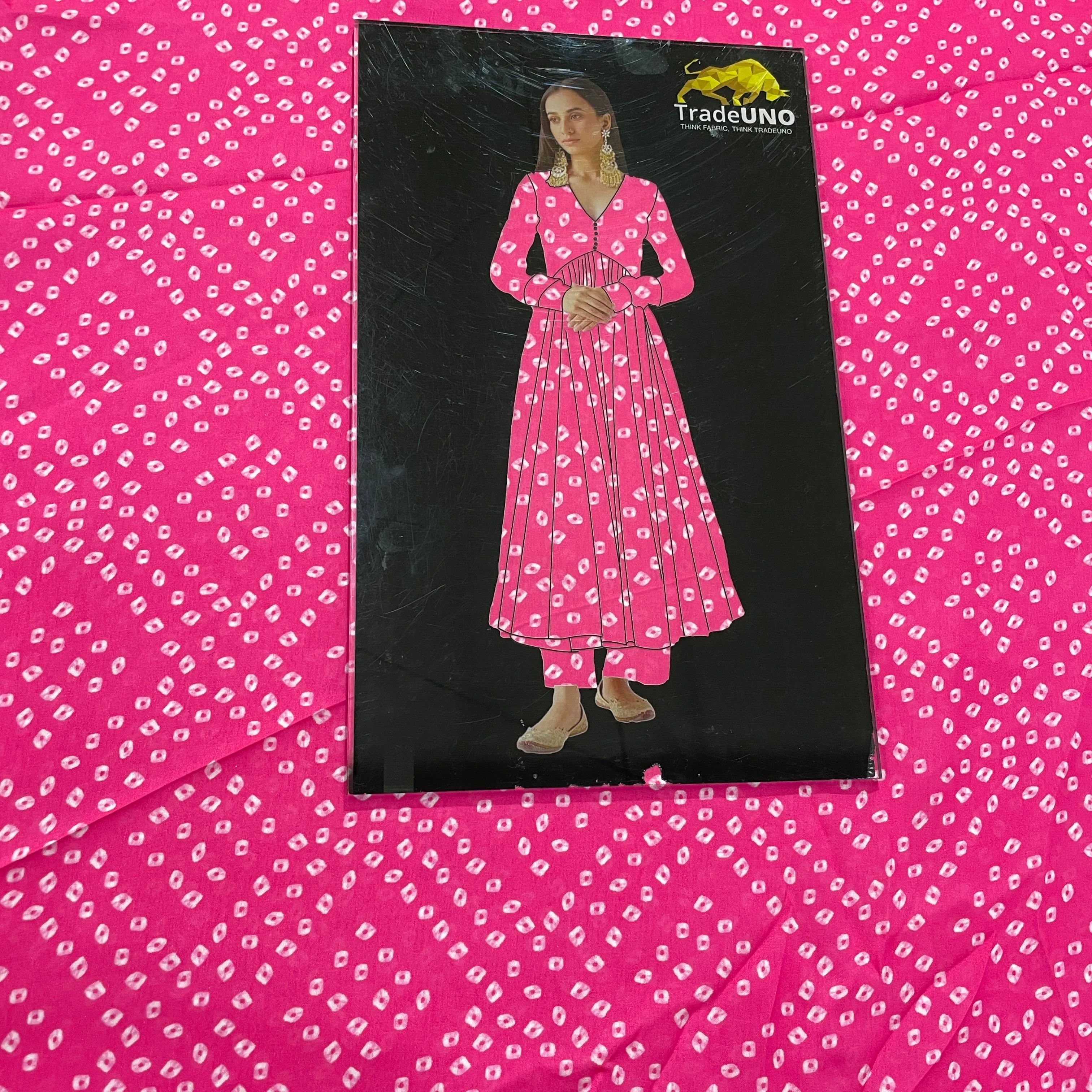 Pink Bandhani Print Georgette Satin Fabric
