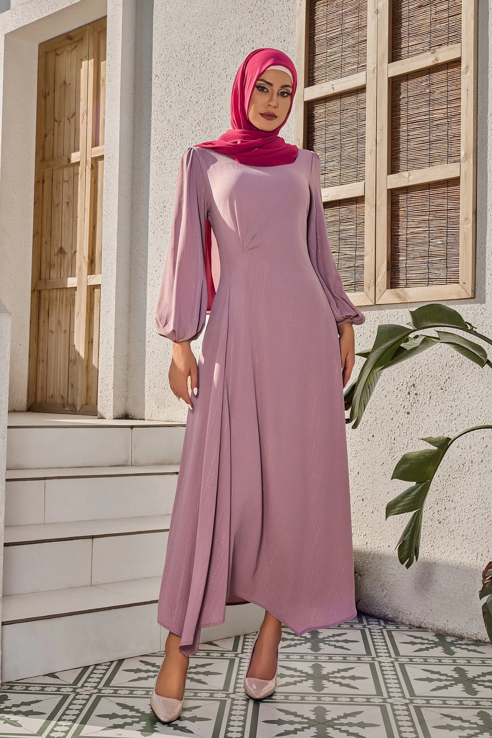 Pinky Pink Metallic Pinstripe Long Sleeve Maxi Dress