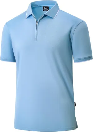 Polo Shirts for Men Zipper Moisture Wicking Golf Shirts Short Sleeve Casual Quarter Zip Polo T Shirt