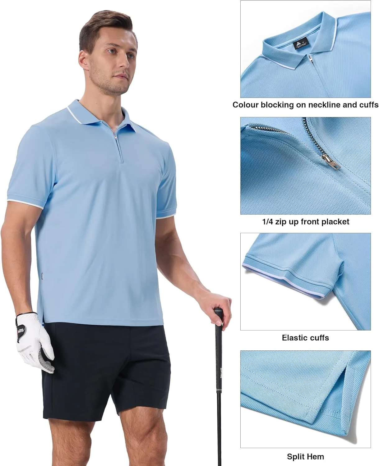 Polo Shirts for Men Zipper Moisture Wicking Golf Shirts Short Sleeve Casual Quarter Zip Polo T Shirt