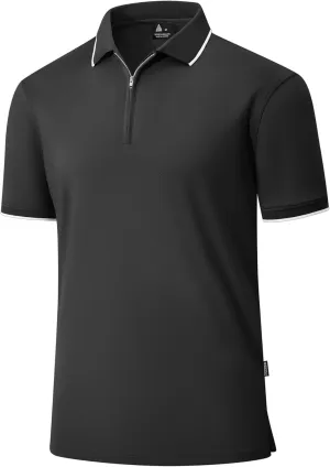 Polo Shirts for Men Zipper Moisture Wicking Golf Shirts Short Sleeve Casual Quarter Zip Polo T Shirt
