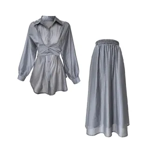 Pre Order:  Back Knot Top   Mid-Calf Skirt Set