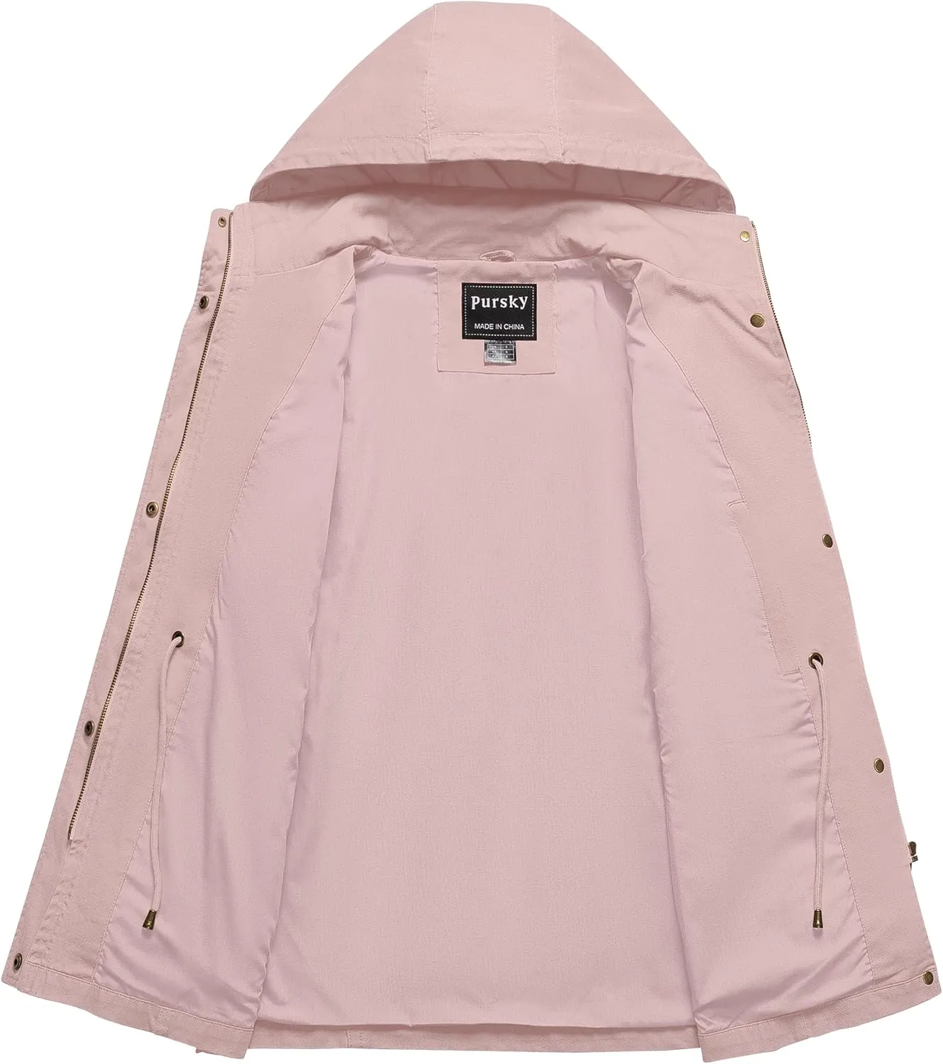 Pursky Women's Cotton Anorak Jacket Lightweight Casual Military Jackets Safari Utility Coats With Removable Hood