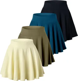 Real Essentials 4 Pack: Women's Basic Casual Stretchy Mini Skirt - Skater A-Line Flowy Flared (Available in Plus Size)