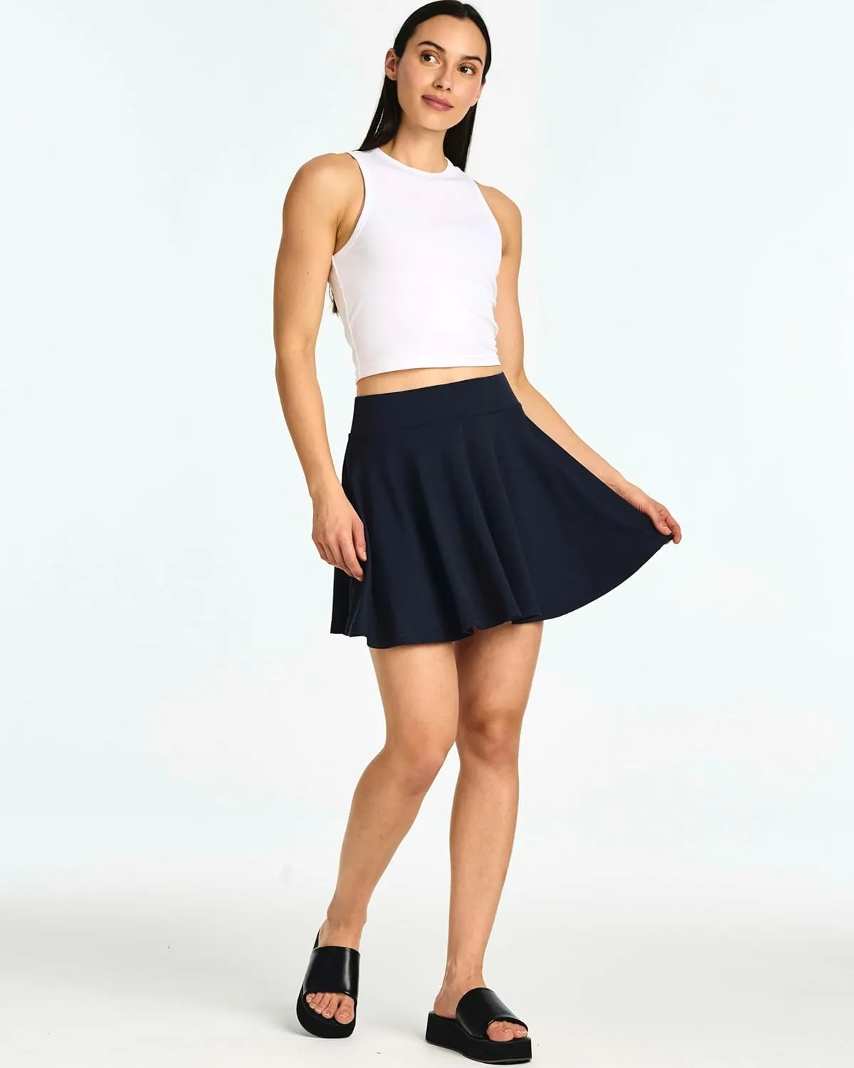 Real Essentials 4 Pack: Women's Basic Casual Stretchy Mini Skirt - Skater A-Line Flowy Flared (Available in Plus Size)