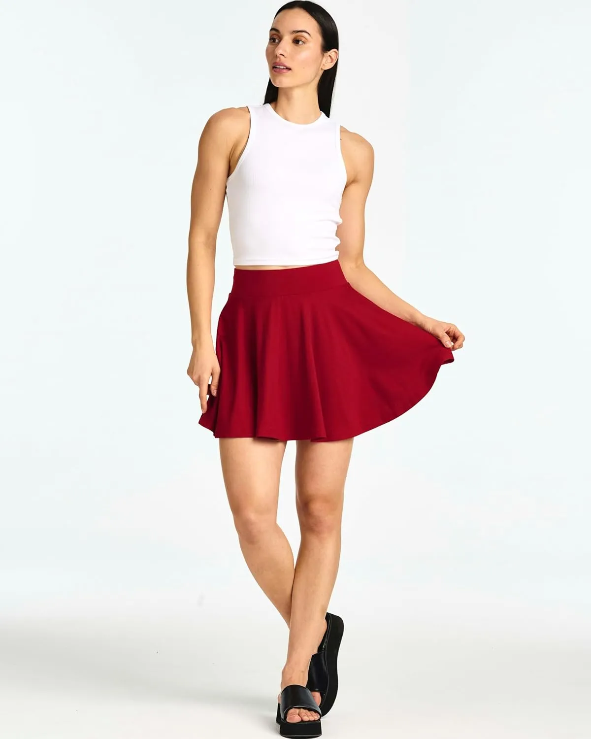 Real Essentials 4 Pack: Women's Basic Casual Stretchy Mini Skirt - Skater A-Line Flowy Flared (Available in Plus Size)