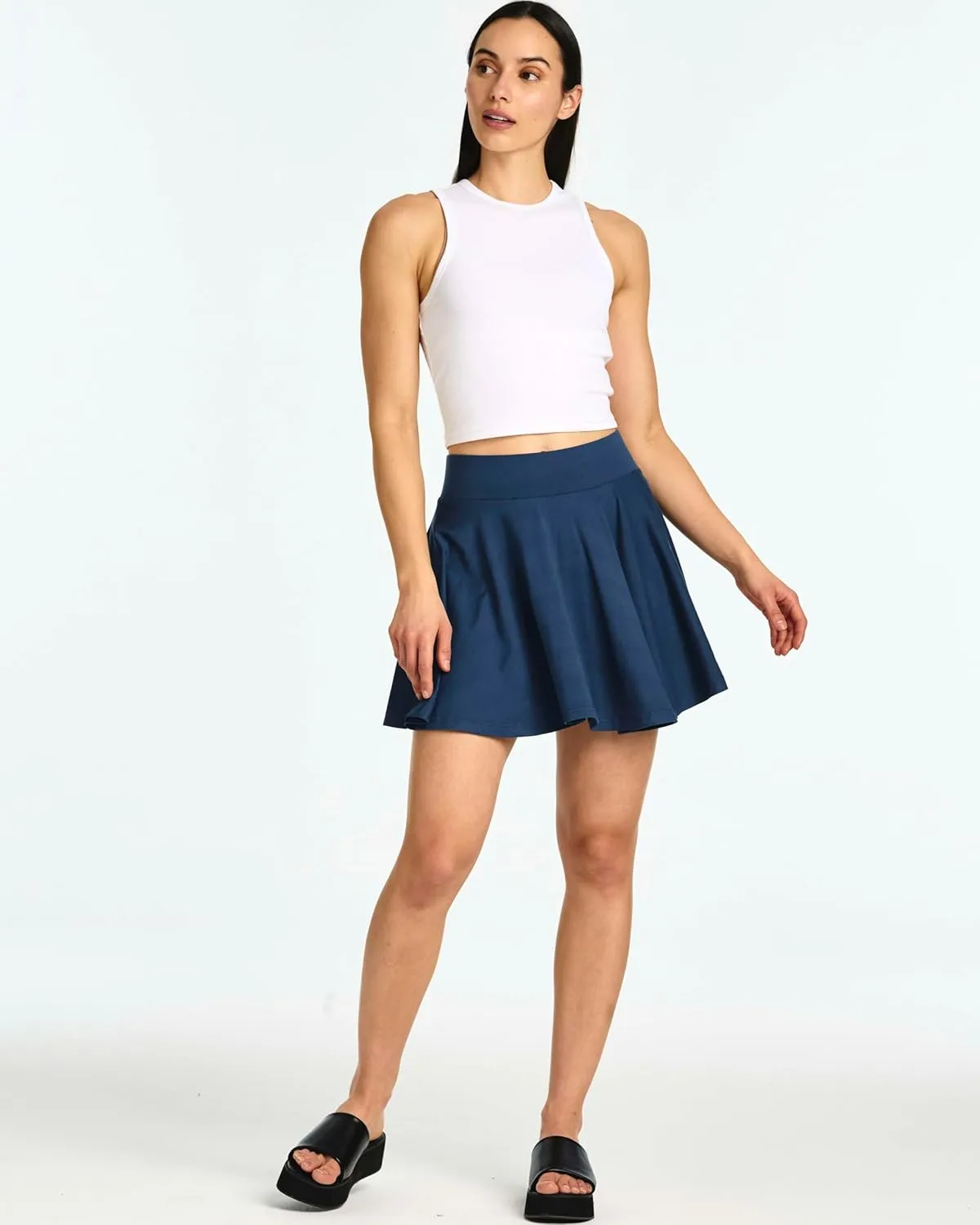 Real Essentials 4 Pack: Women's Basic Casual Stretchy Mini Skirt - Skater A-Line Flowy Flared (Available in Plus Size)
