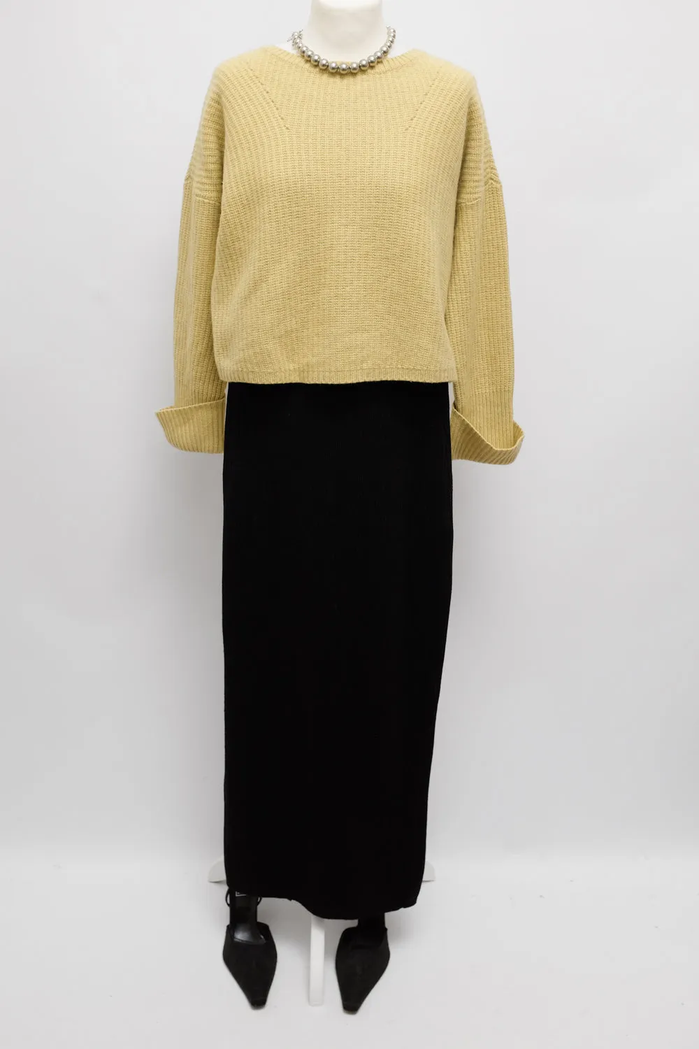 RIB KNIT BLACK LONG VINTAGE SKIRT