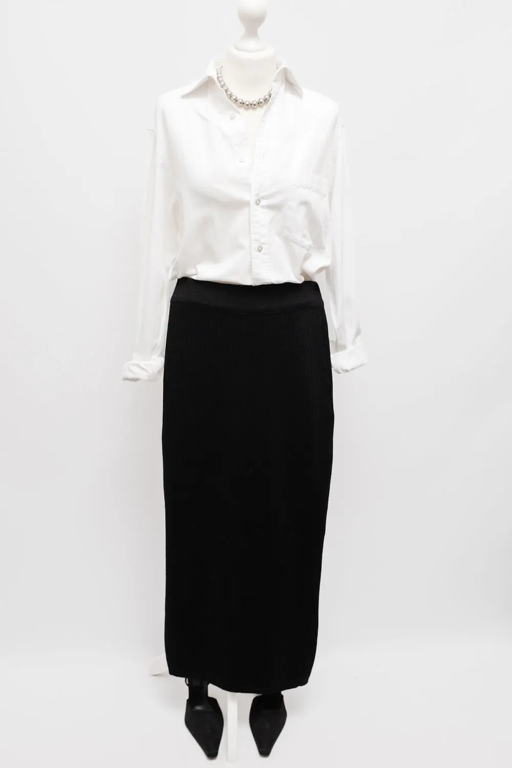 RIB KNIT BLACK LONG VINTAGE SKIRT