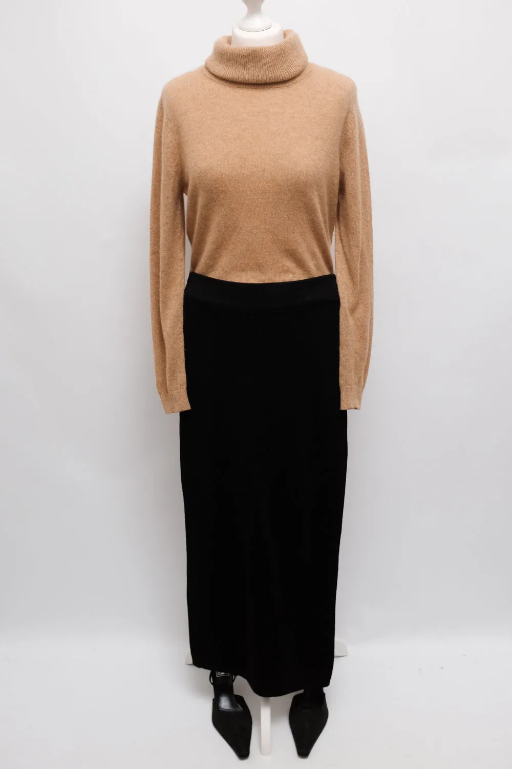 RIB KNIT BLACK LONG VINTAGE SKIRT