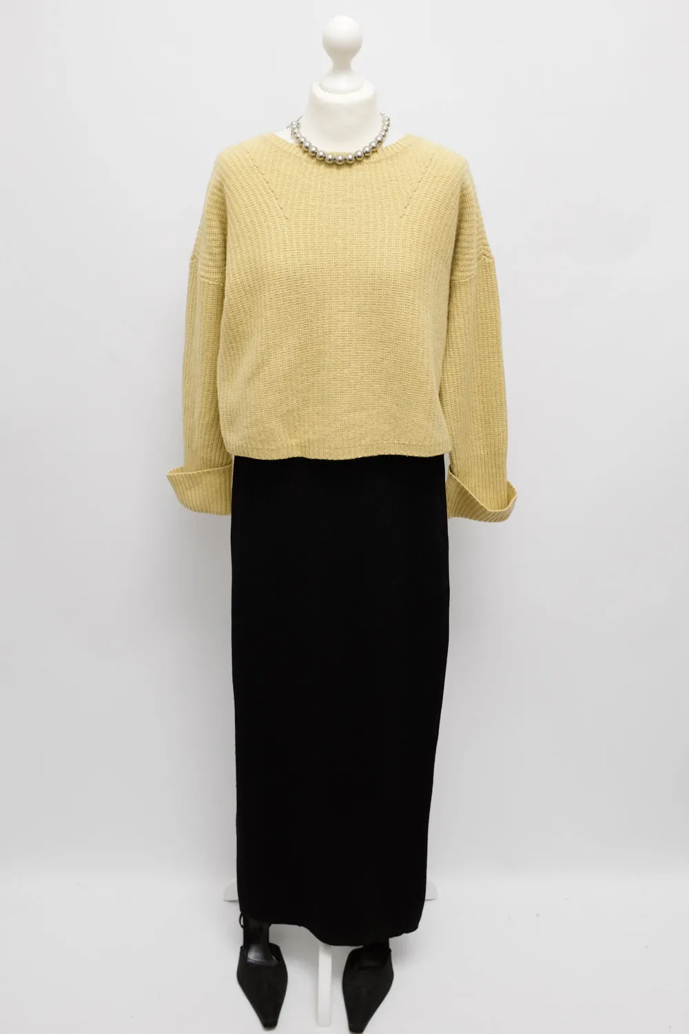 RIB KNIT BLACK LONG VINTAGE SKIRT