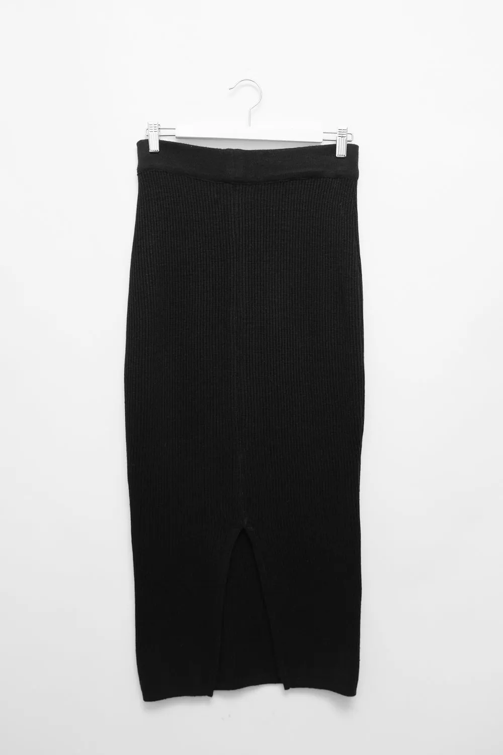 RIB KNIT BLACK LONG VINTAGE SKIRT
