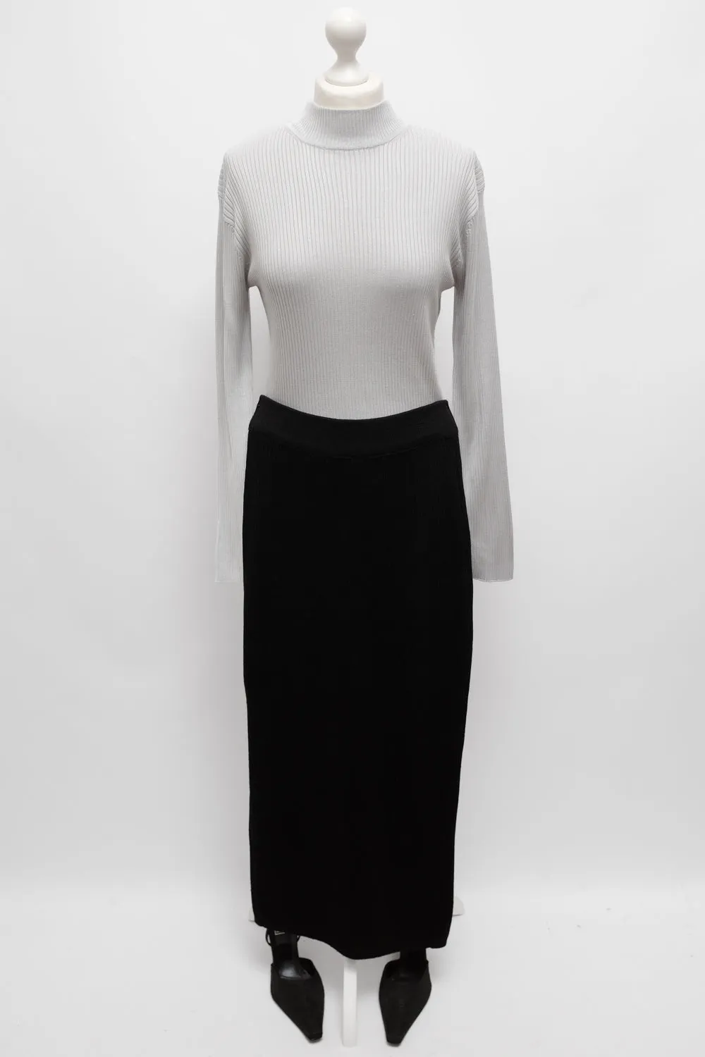 RIB KNIT BLACK LONG VINTAGE SKIRT