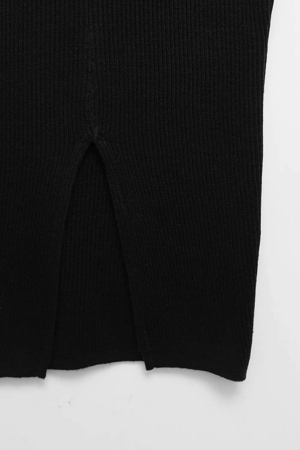 RIB KNIT BLACK LONG VINTAGE SKIRT