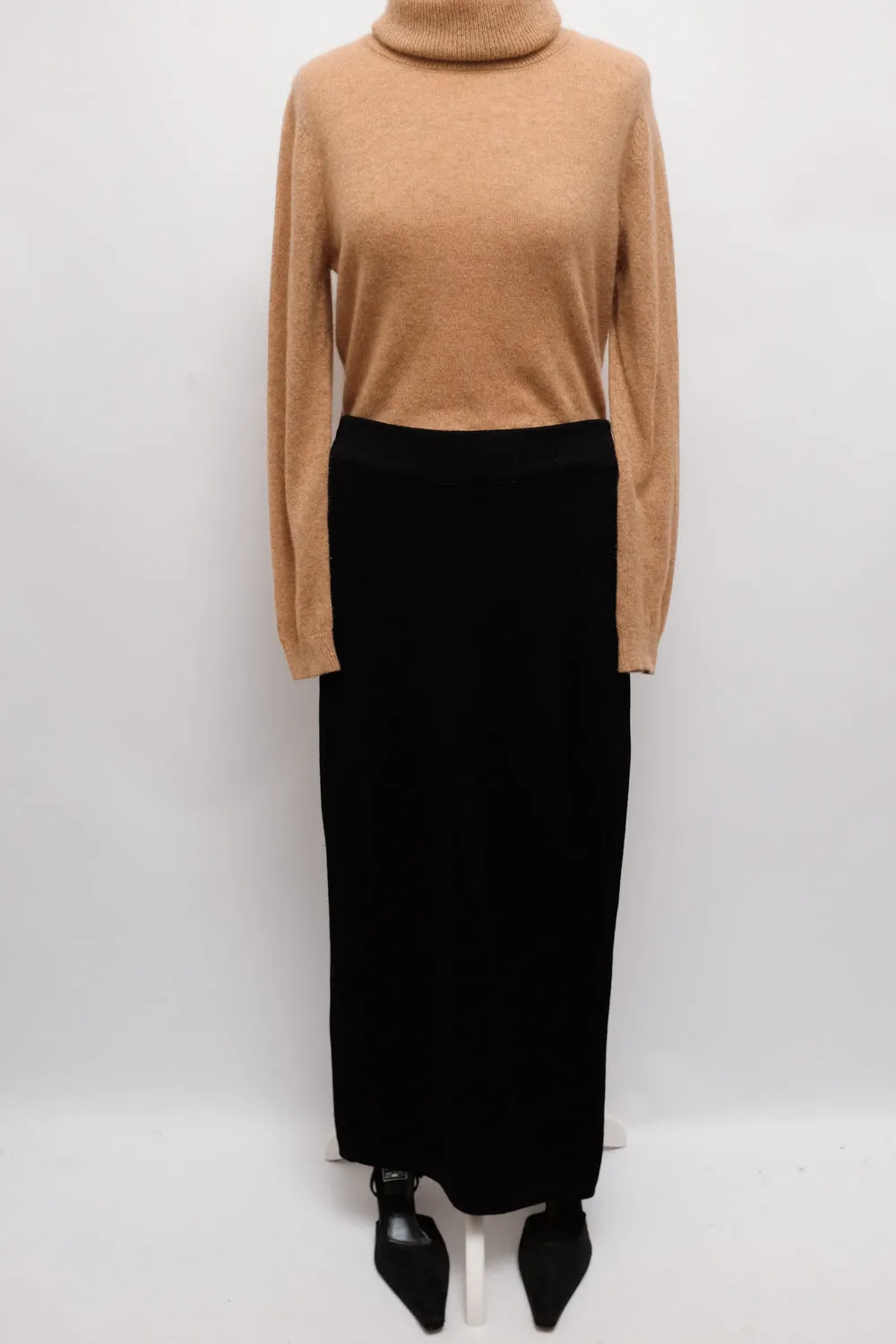 RIB KNIT BLACK LONG VINTAGE SKIRT