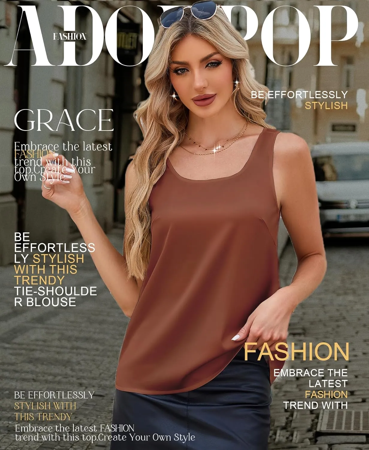 Silk Camisole Tops for Women - Satin Scoop Neck Tank Summer Shirts Sleeveless Basic Blouse Dressy Casual