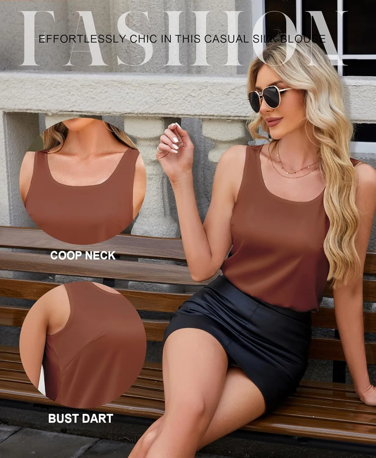 Silk Camisole Tops for Women - Satin Scoop Neck Tank Summer Shirts Sleeveless Basic Blouse Dressy Casual
