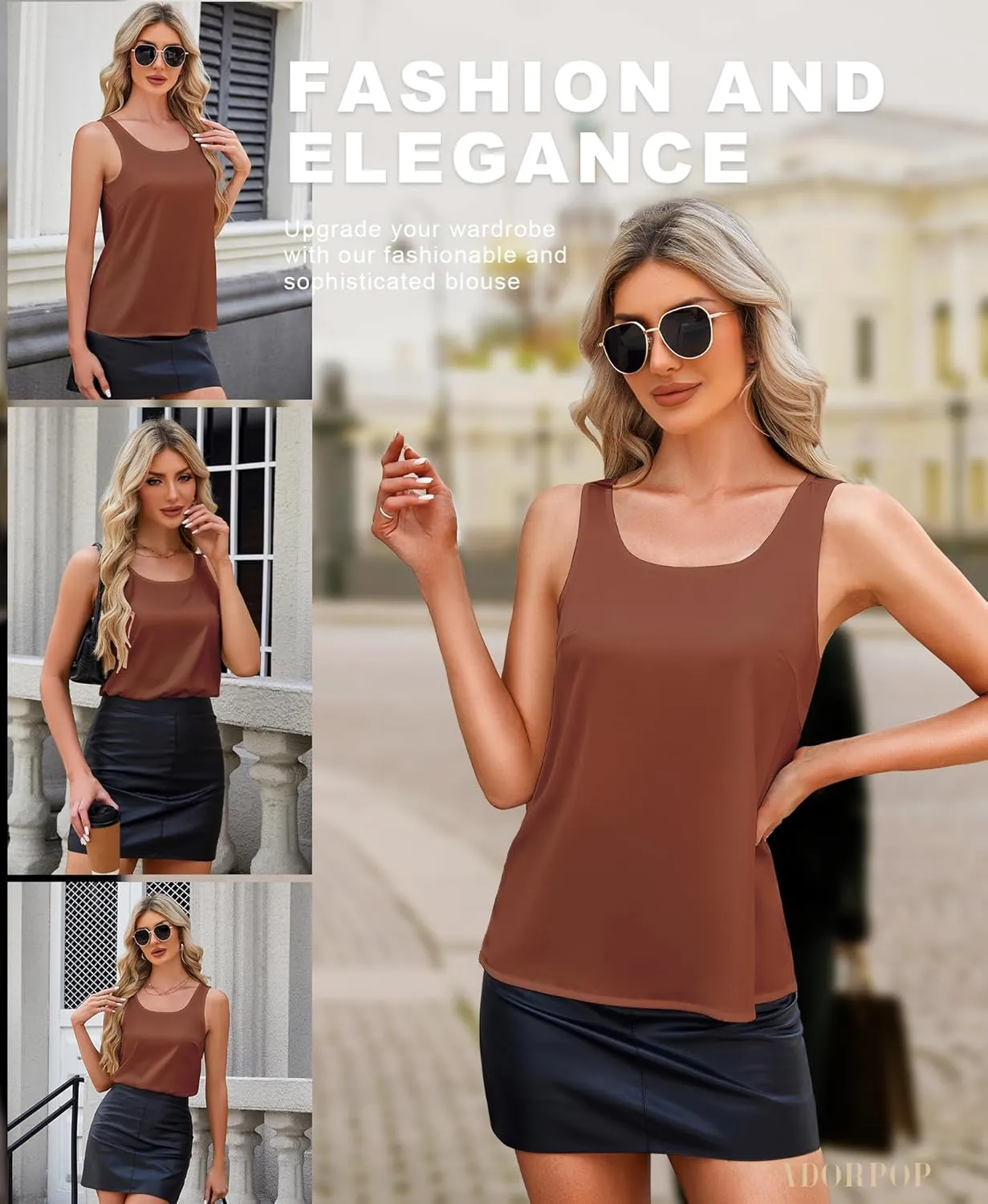 Silk Camisole Tops for Women - Satin Scoop Neck Tank Summer Shirts Sleeveless Basic Blouse Dressy Casual