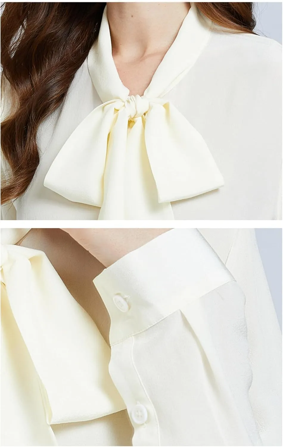 Silk Shirts for Women,100% 18 Mommy Pure Silk Button Down Long Sleeve Casual Office Work Blouse Bow Tie with Ribbon Tops